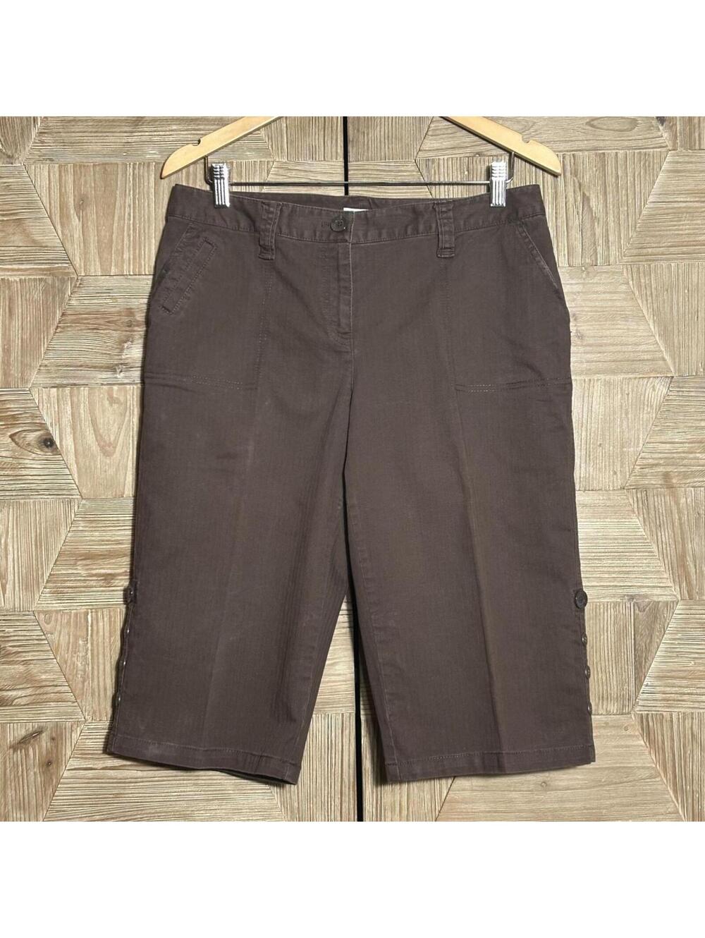 Liz & Co Women's Casual Brown Bermuda Shorts Cotton Blend Size 10 Neutral